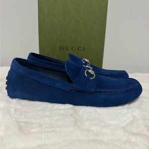 Gucci Men’s Royal Blue Suede Horsebit Loafers